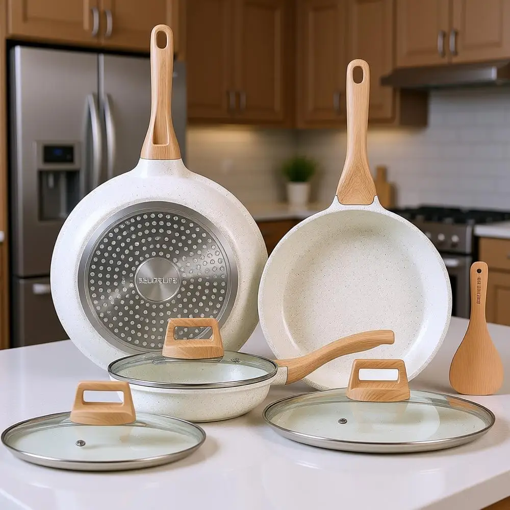 Non-Stick Cookware Set with Lids, Safe for All Stove Types, Ideal for Eggs and Omelettes (White)
Non-Stick Cookware Set with Lids, Safe for All Stove Types, Ideal for Eggs and Omelettes (White)