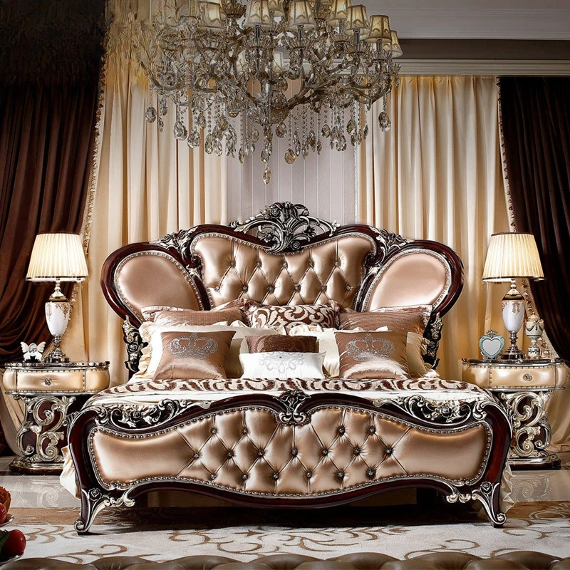 Neoclassical furniture solid wood carving flower high-end villa bedroom leather art double bed
Neoclassical furniture solid wood carving flower high-end villa bedroom leather art double bed