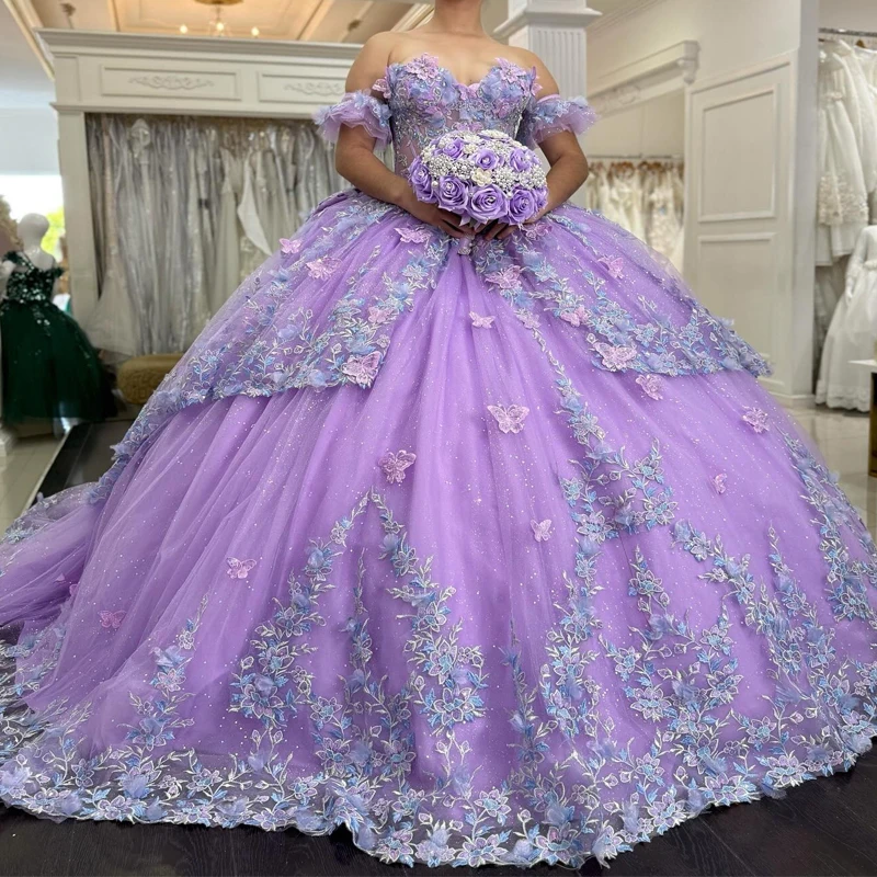 Lavender Shiny Quinceanera Dresses Ball Gown Off The Shoulder Applique Lace Bow Beads Tull Party Birthday Sweet 16 Vestidos 15
Lavender Shiny Quinceanera Dresses Ball Gown Off The Shoulder Applique Lace Bow Beads Tull Party Birthday Sweet 16 Vestidos 15
