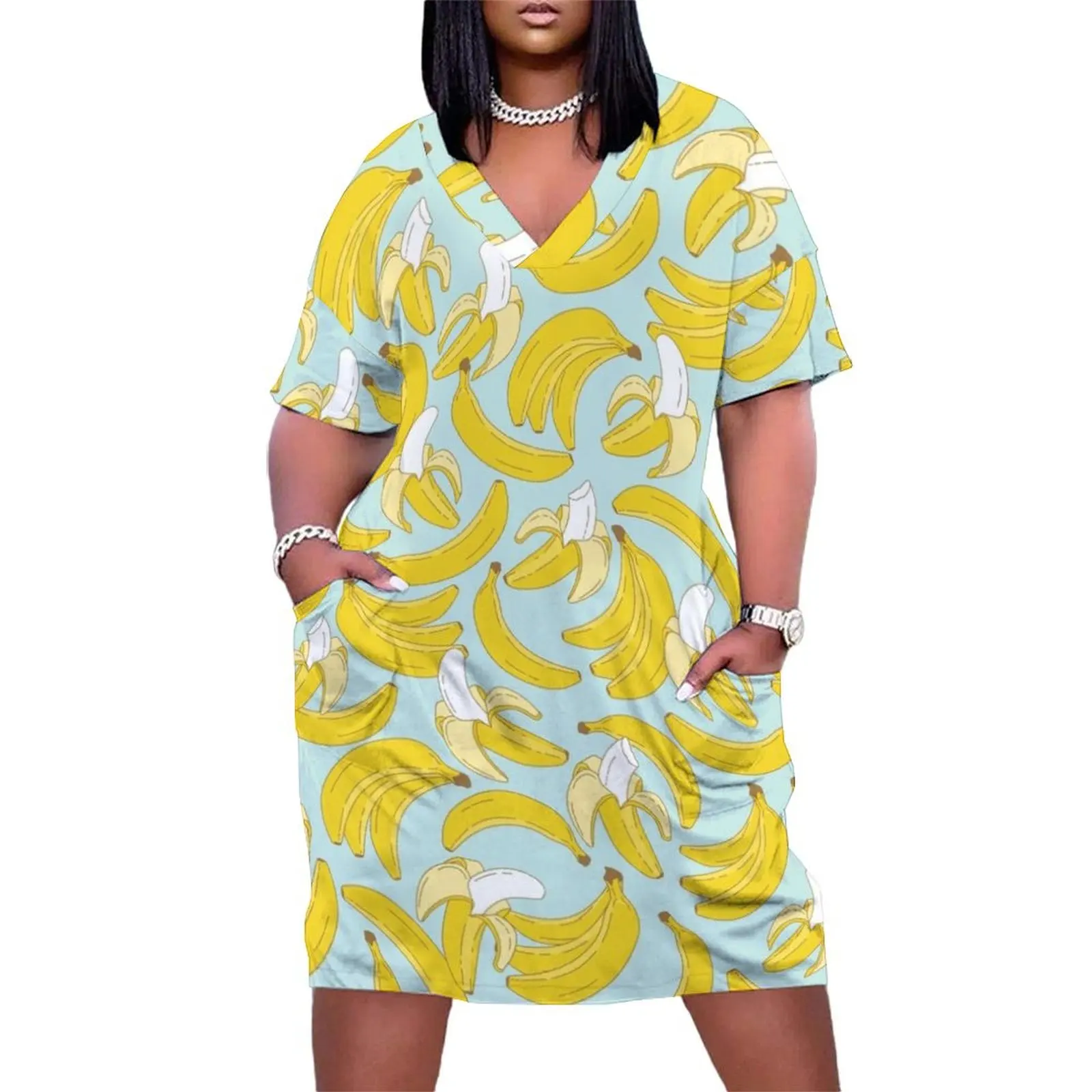 Banana pattern on turquoise background Loose Pocket Dress sexy dress Dance dresses
Banana pattern on turquoise background Loose Pocket Dress sexy dress Dance dresses