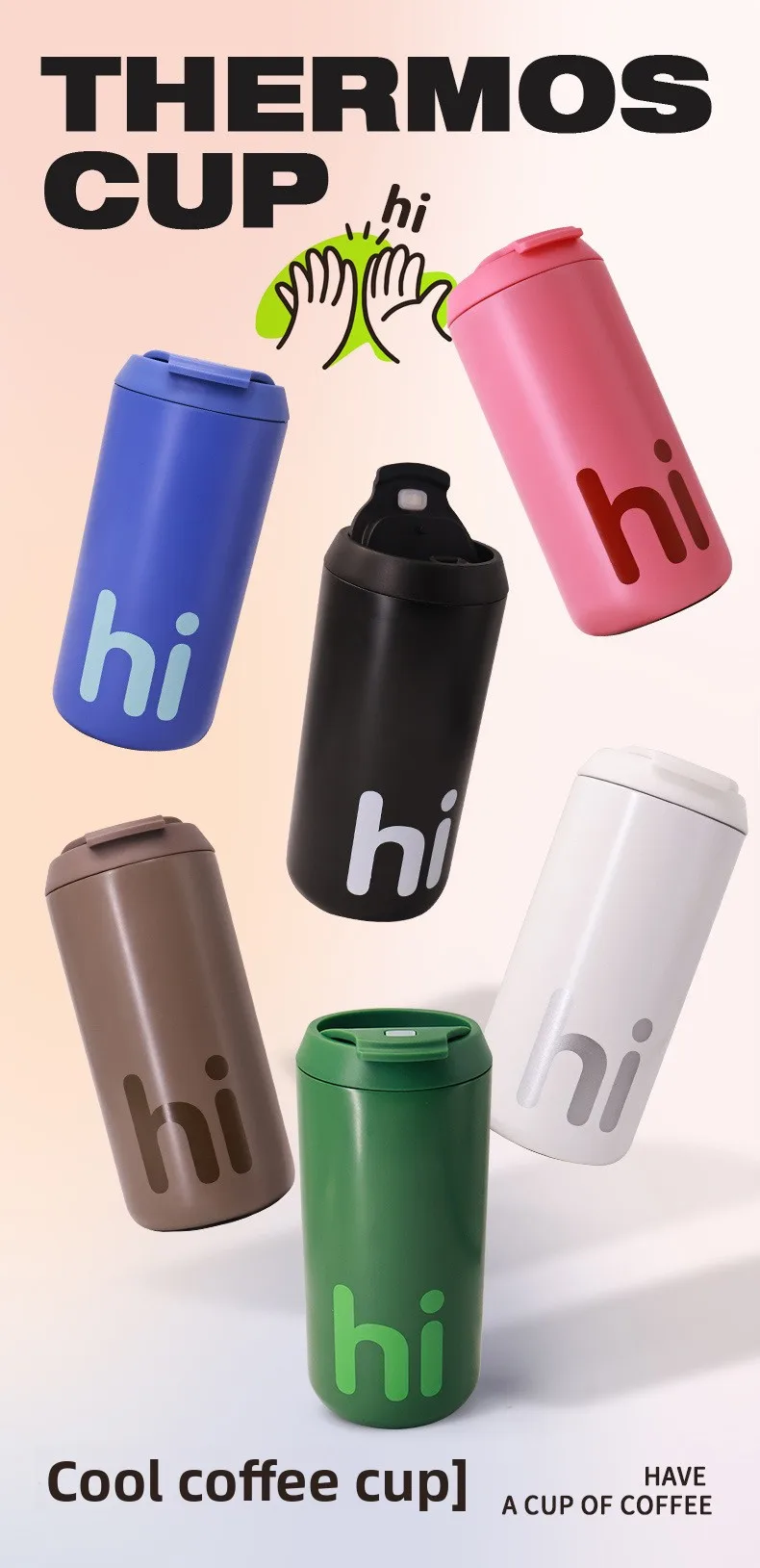 Термокружка из нержавеющей стали 316 с принтом "Hi", с ремешком для переноски, портативная автомобильная кружка с широким горлышком
Термокружка из нержавеющей стали 316 с принтом "Hi", с ремешком для переноски, портативная автомобильная кружка с широким горлышком