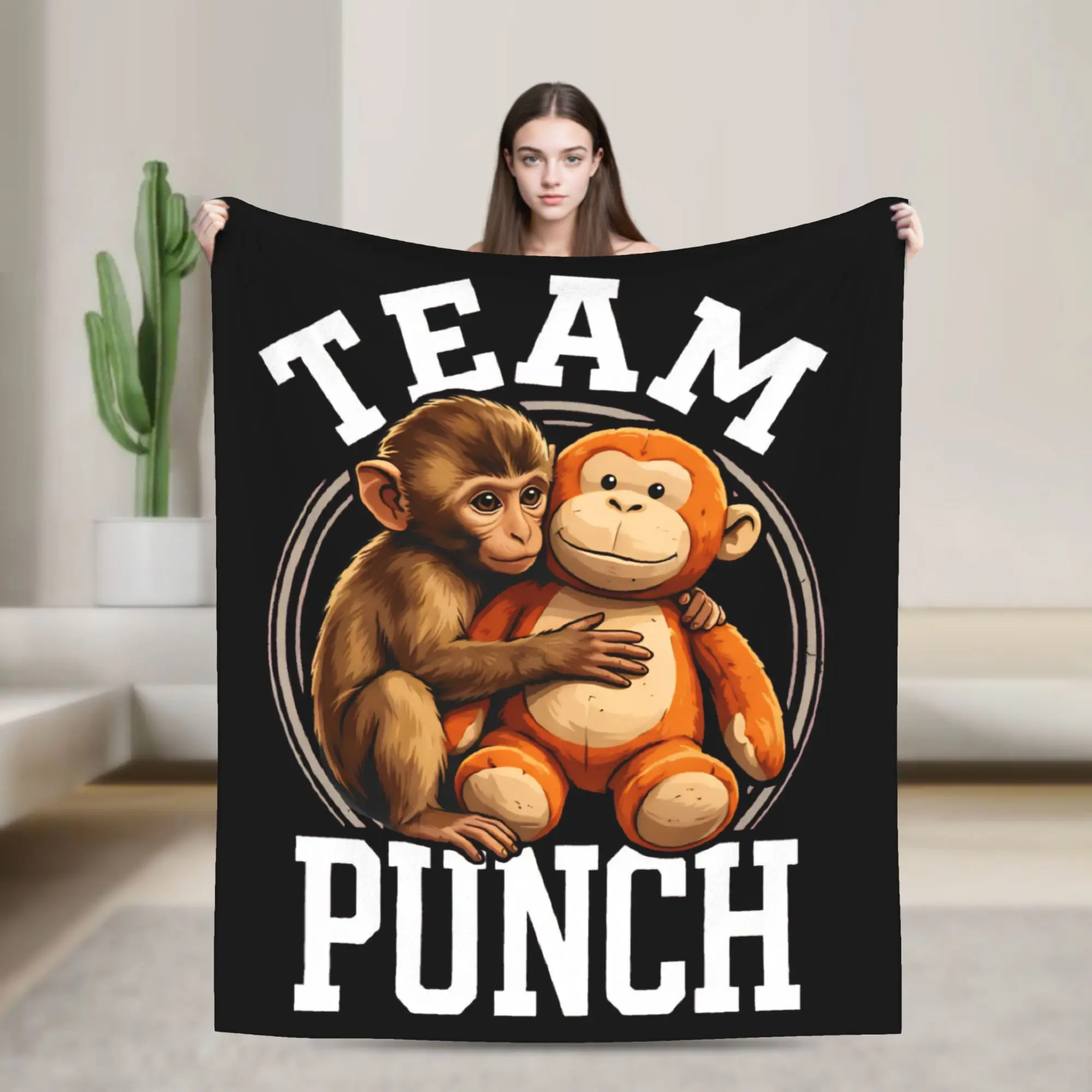 Team Punch Monkey and Oran-Mama Blankets Velvet Spring/Autumn Multi-function Soft Throw Blankets for Sofa Bedroom Rug Piece