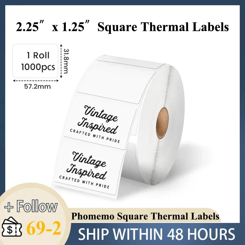 Phomemo 2.25''x1.25'' Square Thermal Labels For Shipping Label Printer (Roll of 1000 Labels) Thermal Sticker Labels
Phomemo 2.25''x1.25'' Square Thermal Labels For Shipping Label Printer (Roll of 1000 Labels) Thermal Sticker Labels