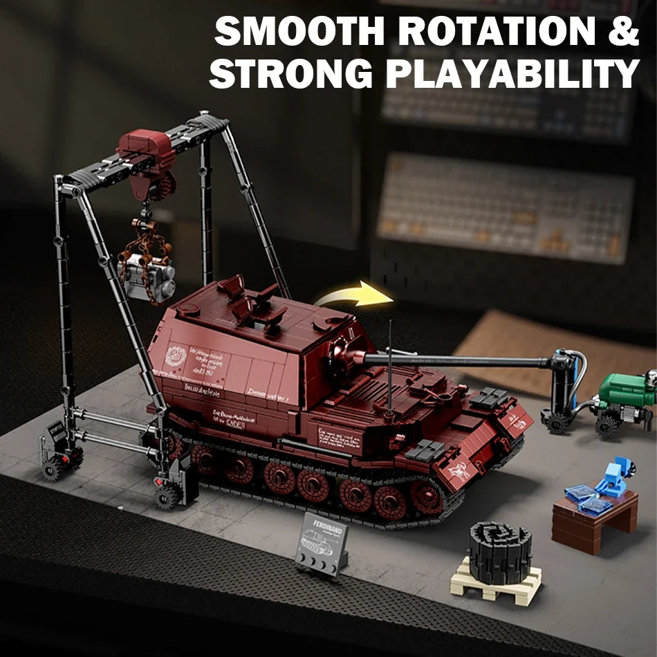 Модель танка MOC Ferdinand Jagdpanzer 1:28, военный конструктор, 2125 деталей, набор для сборки танка Тигр времен Второй мировой войны, для детей и взрослых
Модель танка MOC Ferdinand Jagdpanzer 1:28, военный конструктор, 2125 деталей, набор для сборки танка Тигр времен Второй мировой войны, для детей и взрослых