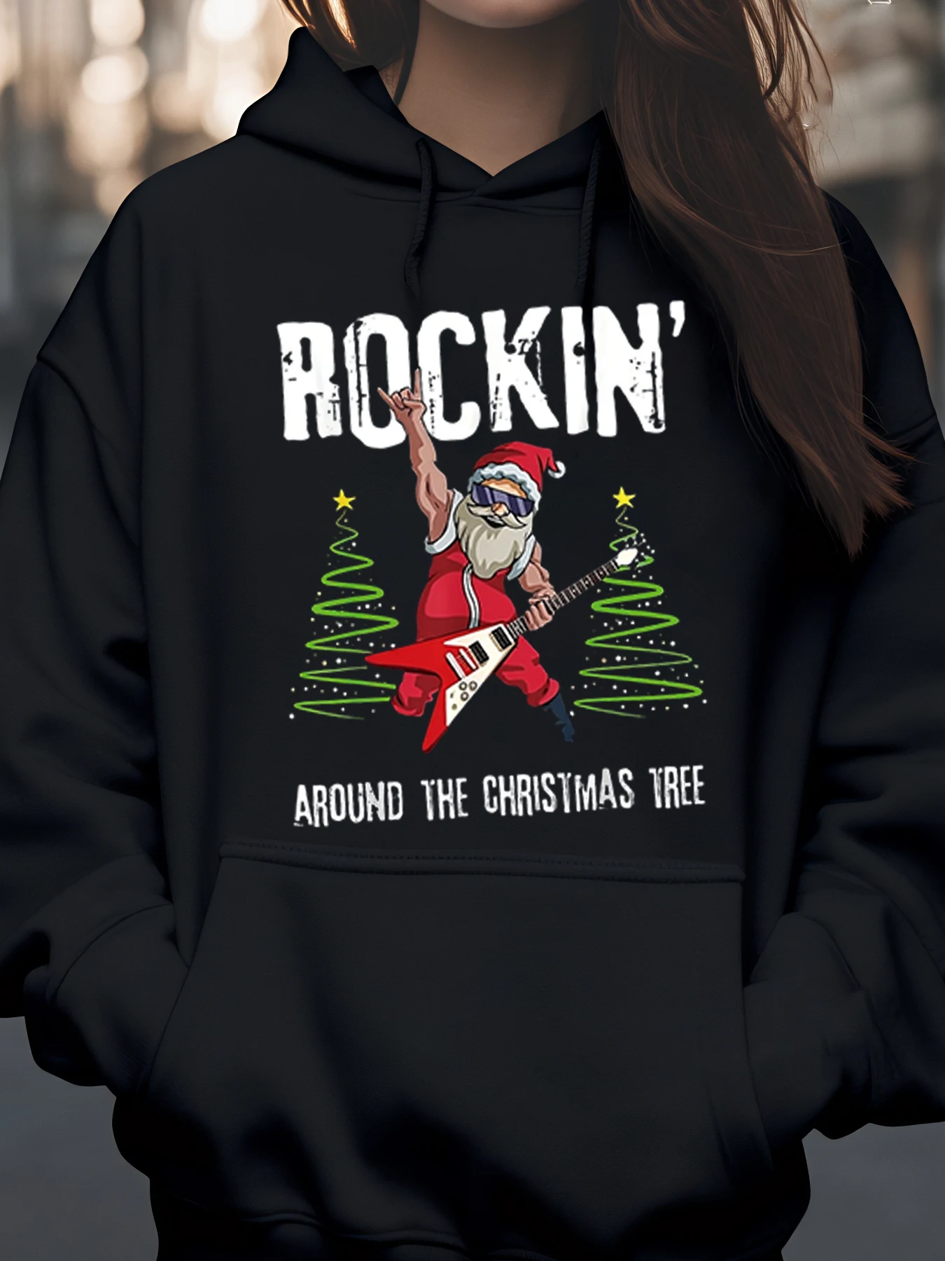 Рокинская толстовка с принтом рождественской елки и гитары Санта-Клауса, праздничная повседневная одежда для женщин
Рокинская толстовка с принтом рождественской елки и гитары Санта-Клауса, праздничная повседневная одежда для женщин