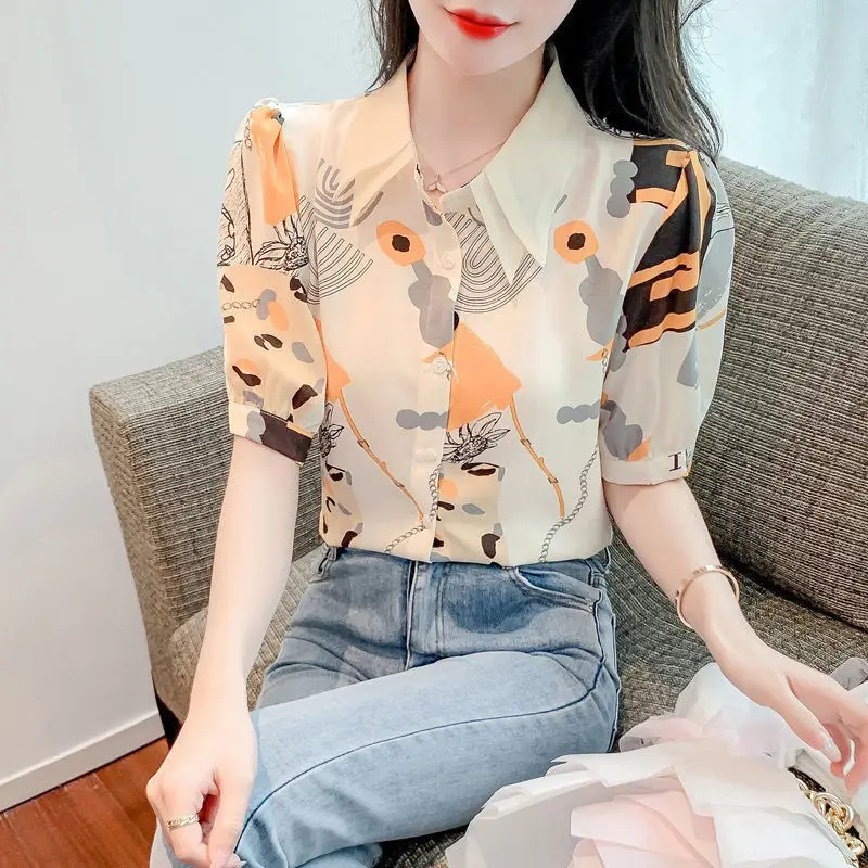 Printed Chiffon Shirt for Women in Summer Short Sleeved New Fashionable French Top
Printed Chiffon Shirt for Women in Summer Short Sleeved New Fashionable French Top