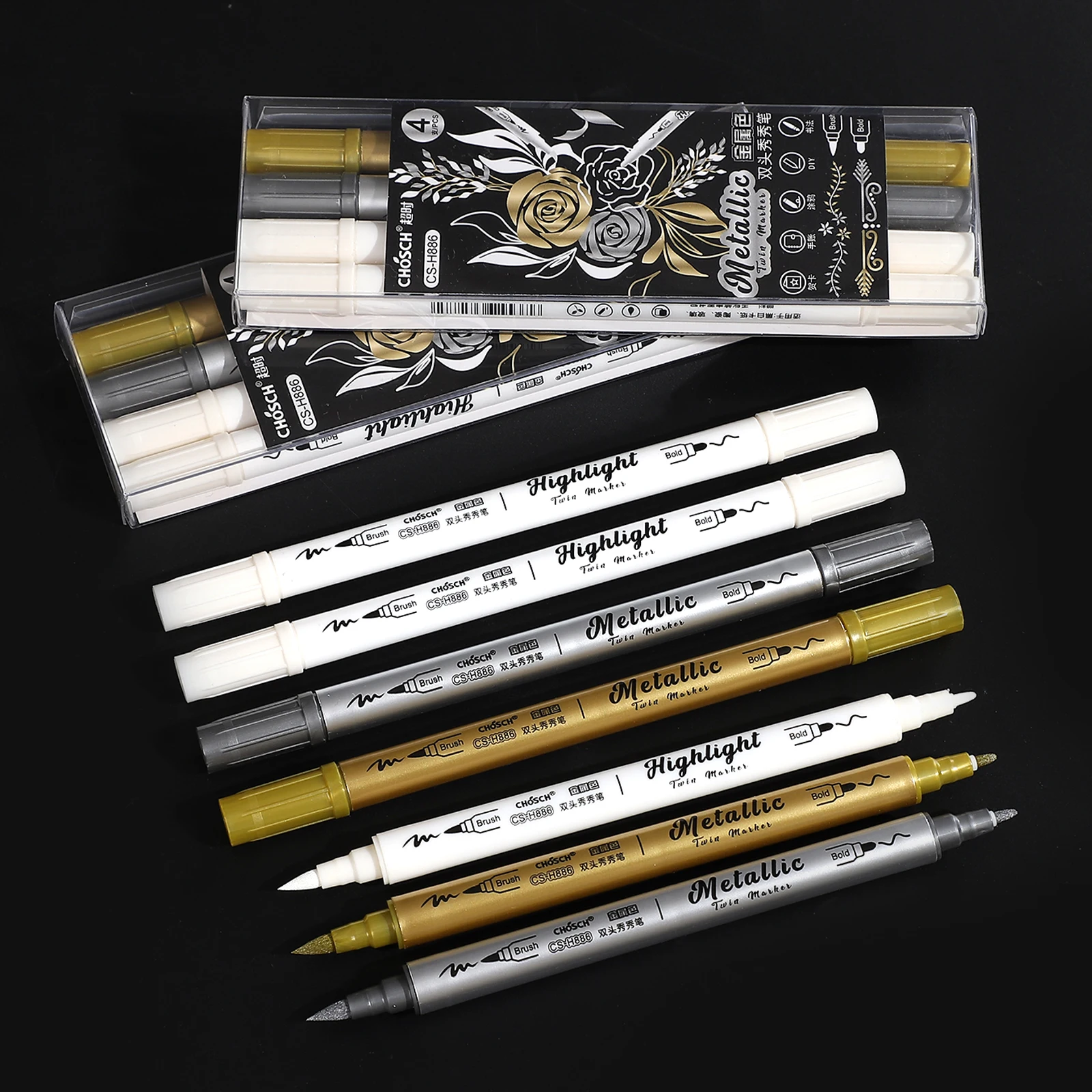 4 Pcs/set Metallic Color Double-ended Highlighter Set Drawing Markers Creative DIY Student Supplies Stationery
4 Pcs/set Metallic Color Double-ended Highlighter Set Drawing Markers Creative DIY Student Supplies Stationery