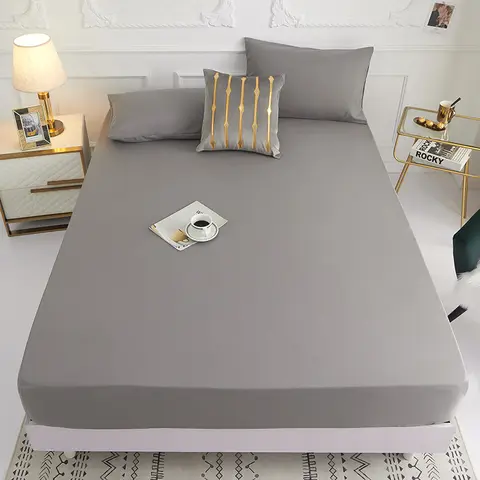 1 piece of solid color bed sheet for bedroom 100%Polyeste Elastic Band Around bedding Fitted Sheet Only (excluding pillowcases)