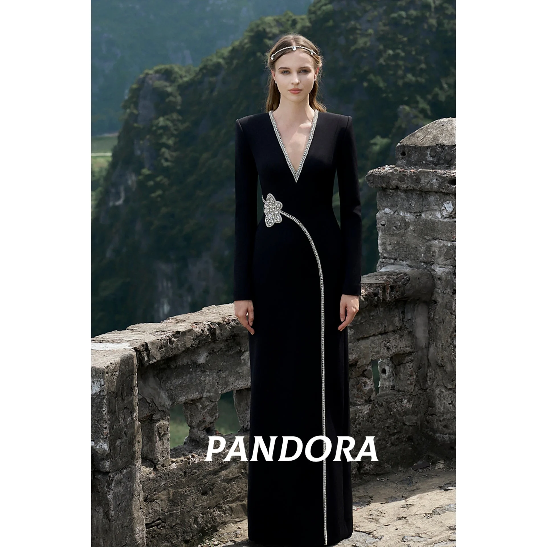 Pandora Customized Black V Neck Evening Gown Flower Crystal Straight Women's wedding Party Dress فساتين سهرة
Pandora Customized Black V Neck Evening Gown Flower Crystal Straight Women's wedding Party Dress فساتين سهرة