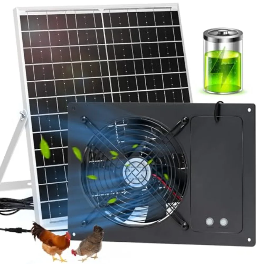 25W Solar Exhausted Fan with Battery, 2 Wind Speed, IP65 Waterproof 7.1" Solar Powered Ventilation Fan for Chicken Coop, Greenh
25W Solar Exhausted Fan with Battery, 2 Wind Speed, IP65 Waterproof 7.1" Solar Powered Ventilation Fan for Chicken Coop, Greenh