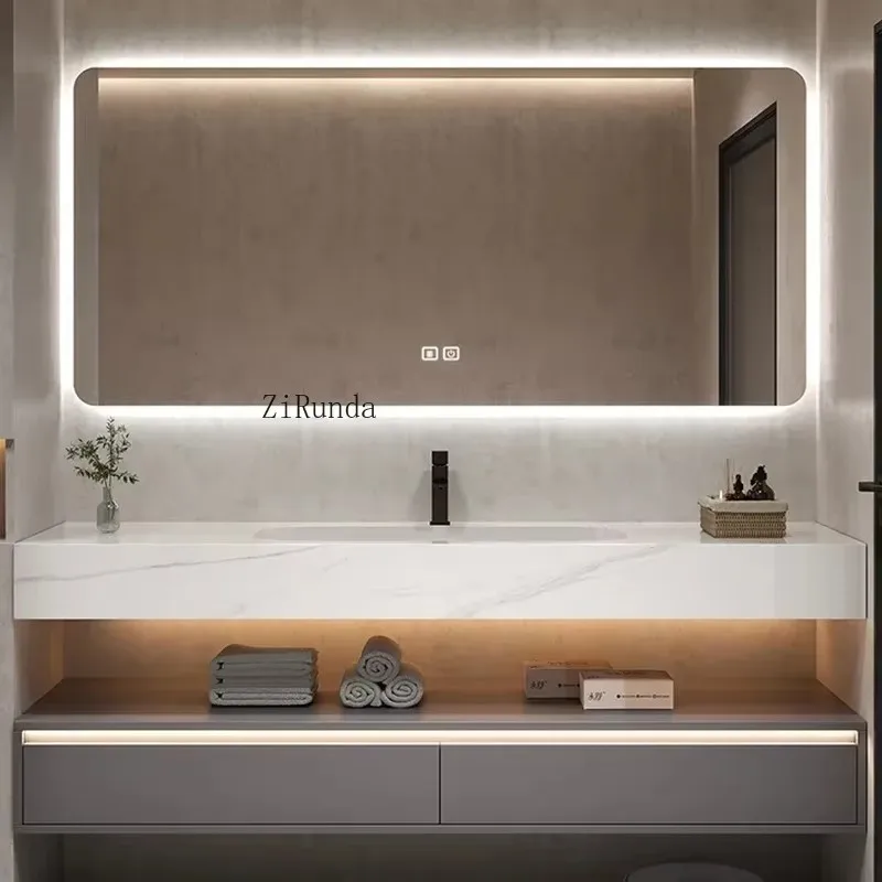 High-end custom oak bathroom cabinet combination bathroom rock slab washbasin floor cabinet
High-end custom oak bathroom cabinet combination bathroom rock slab washbasin floor cabinet