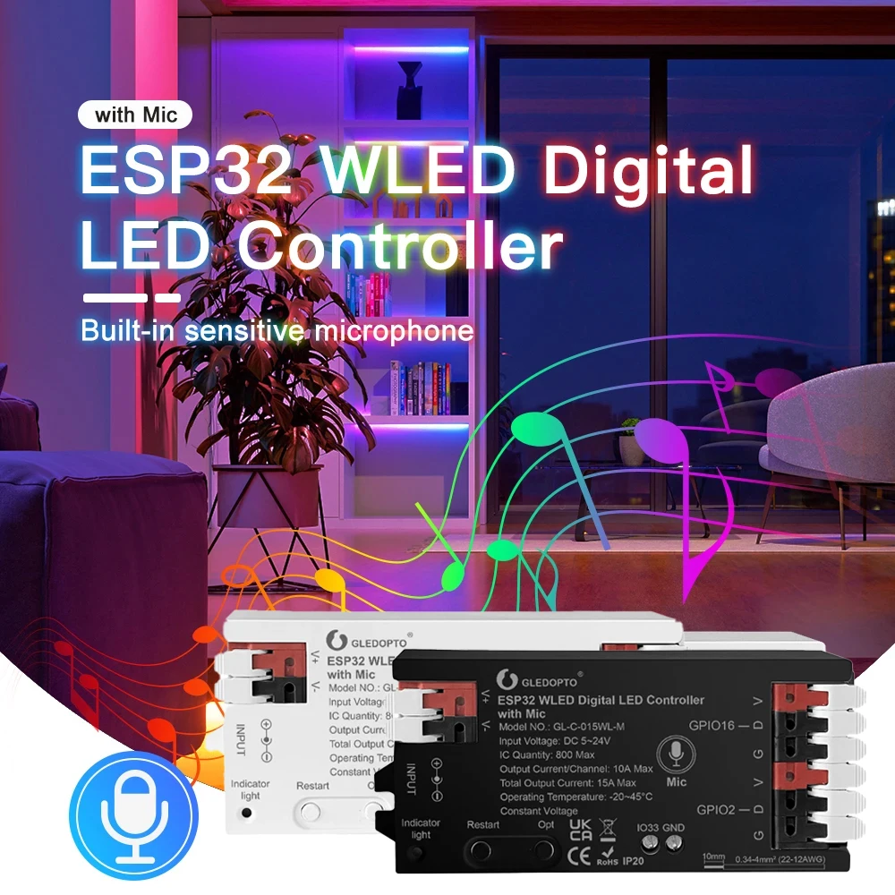 ESP32 WLED LED Controller 015WL-M Mic Microphone Music Dynamic RGB IC DIY App WS2811 WS2812 SK6812 WS2813 WS2815 Strip Lights
ESP32 WLED LED Controller 015WL-M Mic Microphone Music Dynamic RGB IC DIY App WS2811 WS2812 SK6812 WS2813 WS2815 Strip Lights