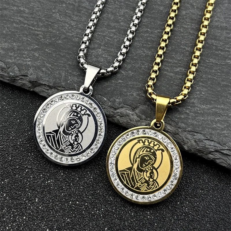 Religious Virgin Mary Jesus Pendant Necklace for Men Women Rhinestone Stainless Steel Gold Color Amulet Chain Jewelry ZZZ1185GD
Religious Virgin Mary Jesus Pendant Necklace for Men Women Rhinestone Stainless Steel Gold Color Amulet Chain Jewelry ZZZ1185GD