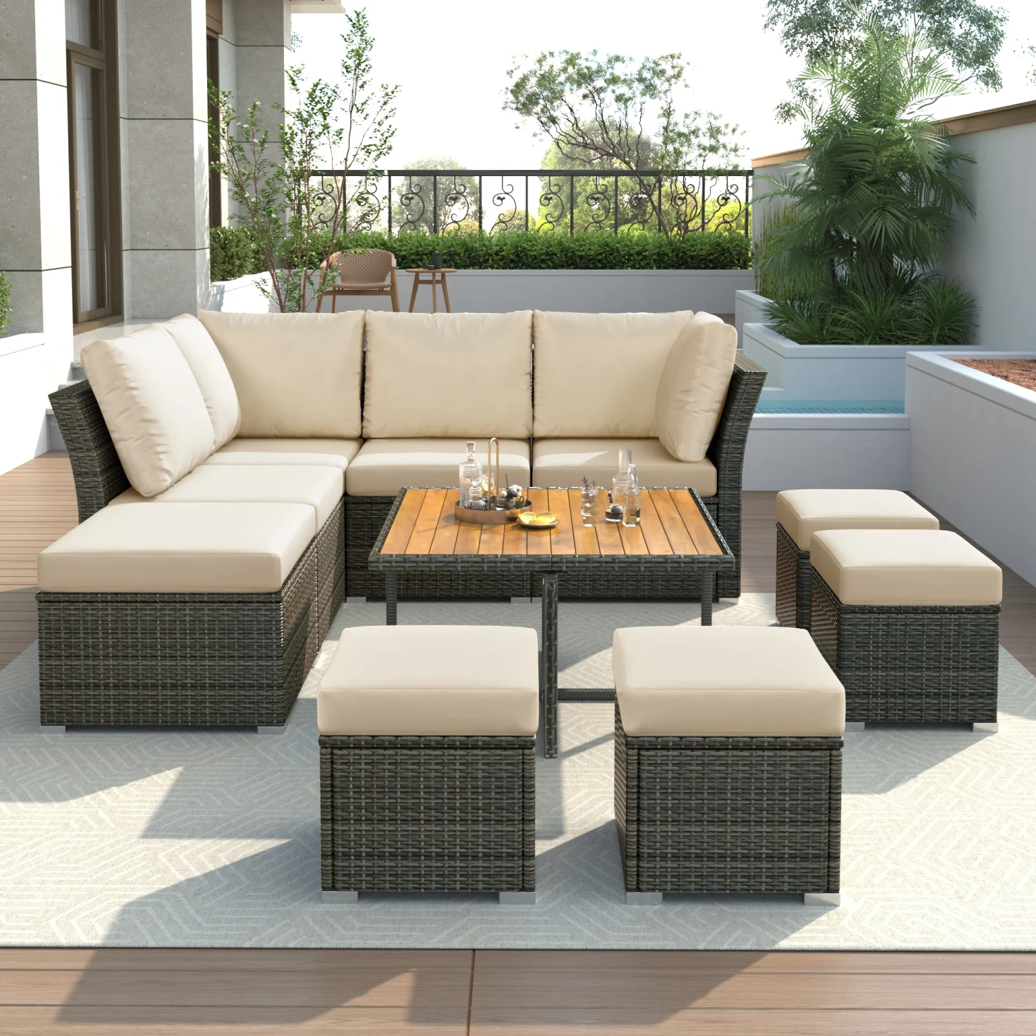 U_STYLE Patio Furniture Set, 10 Piece Outdoor Conversation Set, Coffee Table with Ottomans, Solid Wood Coffee Table - Premium Ou
U_STYLE Patio Furniture Set, 10 Piece Outdoor Conversation Set, Coffee Table with Ottomans, Solid Wood Coffee Table - Premium Ou