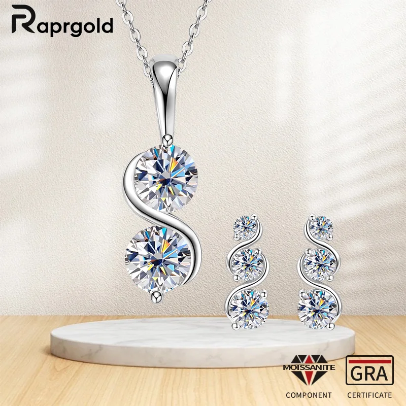 RAPRGOLD настоящее муассанитовое витое ожерелье с подвеской для женщин, серьги-гвоздики из стерлингового серебра 925 пробы, ожерелья, комплект свадебных украшений, подарок
RAPRGOLD настоящее муассанитовое витое ожерелье с подвеской для женщин, серьги-гвоздики из стерлингового серебра 925 пробы, ожерелья, комплект свадебных украшений, подарок
