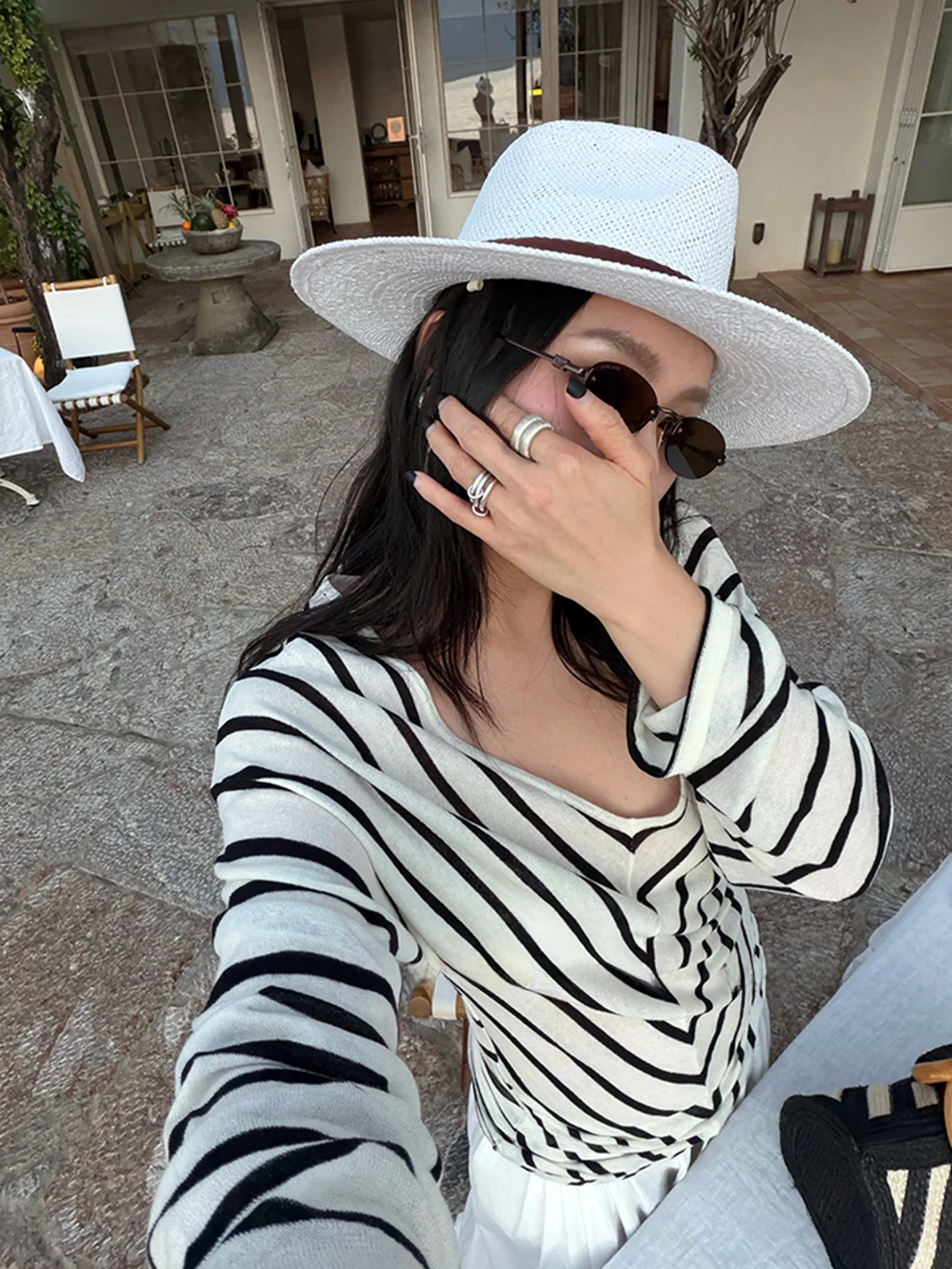 Slimming Effect T-Shirt Women's Summer New Style Loose Fit V-Neck Casual Long Sleeve Stripe Pattern Silk Linen Blend Top
Slimming Effect T-Shirt Women's Summer New Style Loose Fit V-Neck Casual Long Sleeve Stripe Pattern Silk Linen Blend Top
