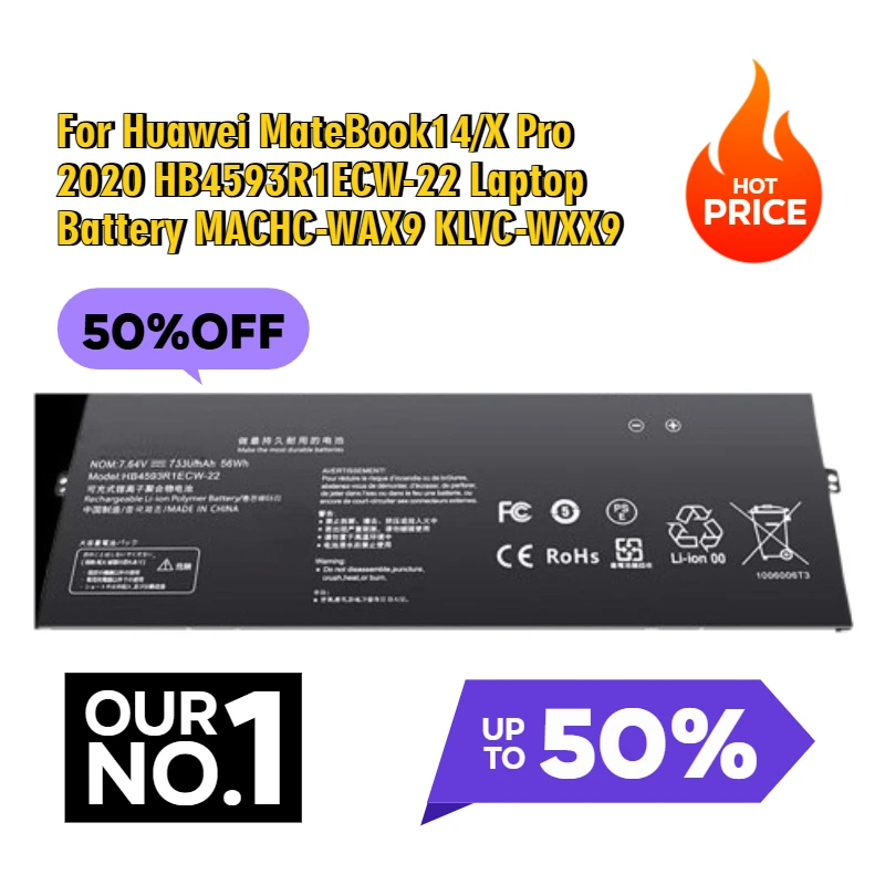 For Huawei MateBook14/X Pro 2020 HB4593R1ECW-22 Laptop Battery MACHC-WAX9 KLVC-WXX9
For Huawei MateBook14/X Pro 2020 HB4593R1ECW-22 Laptop Battery MACHC-WAX9 KLVC-WXX9