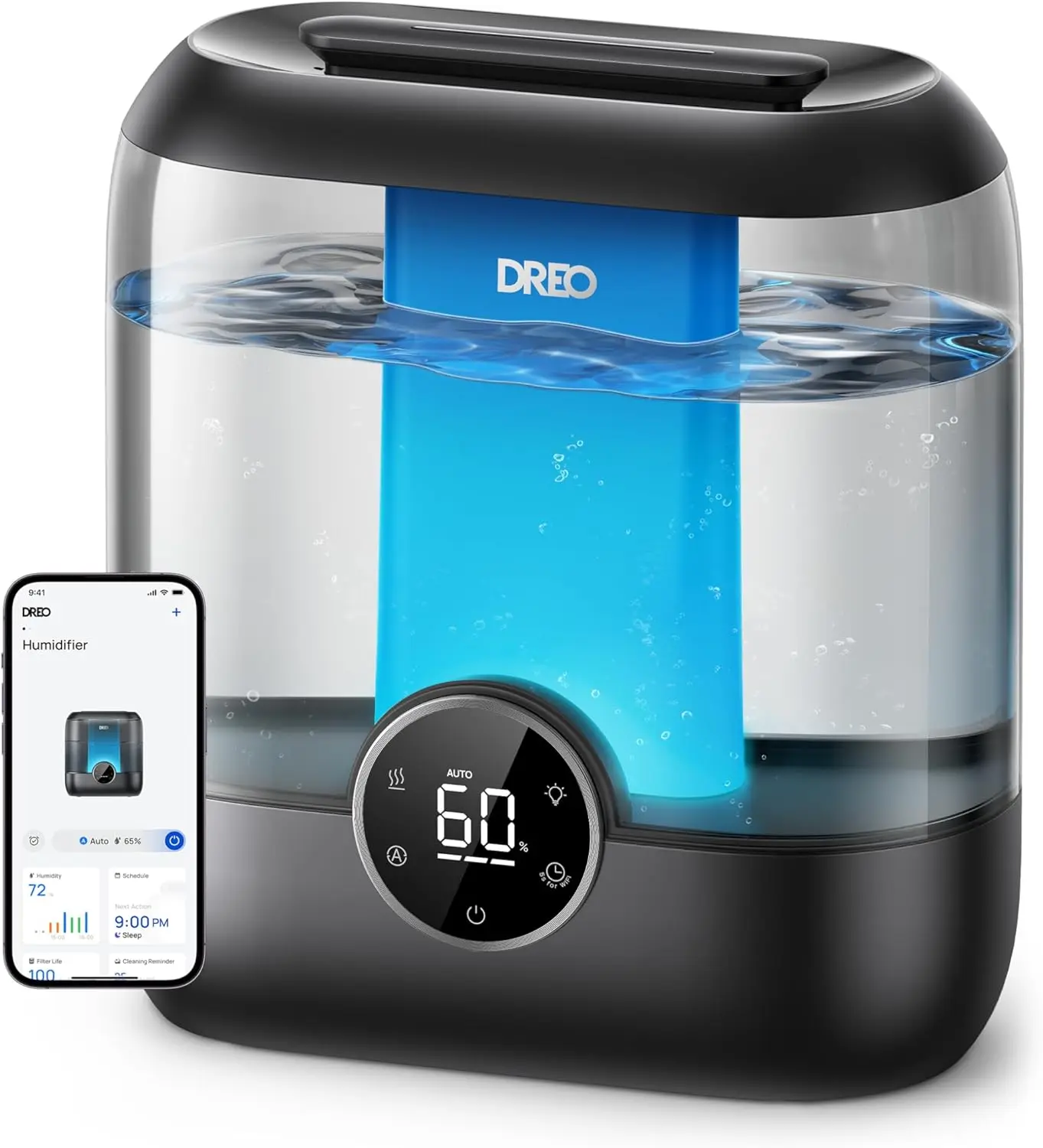 Smart Humidifier for Bedroom, 6L Top Fill Cool Mist for Large Room, 60H Runtime, Quiet Ultrasonic with Night Light, Black
Smart Humidifier for Bedroom, 6L Top Fill Cool Mist for Large Room, 60H Runtime, Quiet Ultrasonic with Night Light, Black