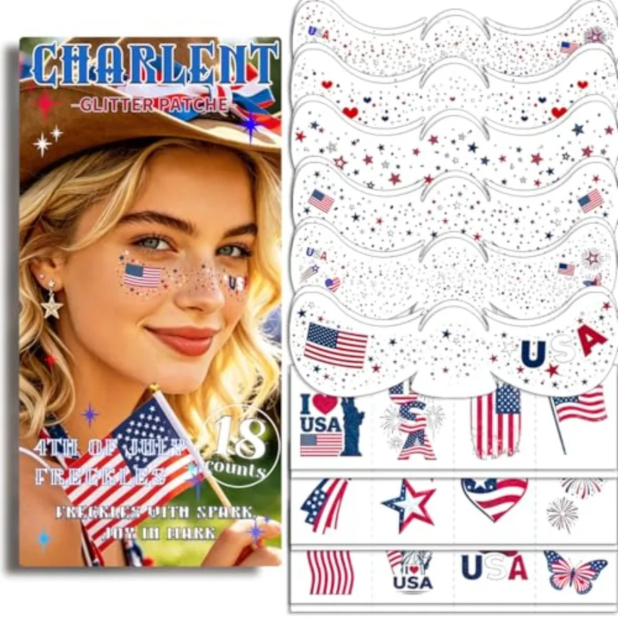 4th of July Glitter Freckles Face Tattoos - 36 Pcs American Patriotic Temporary Tattoo Makeup Patches for Independence Day Para
4th of July Glitter Freckles Face Tattoos - 36 Pcs American Patriotic Temporary Tattoo Makeup Patches for Independence Day Para