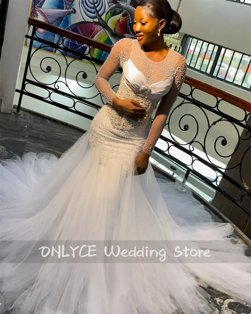 Elegant Satin Mermaid Bridal Dress Mesh Sleeved Beads Pearls Crystals Wedding Gowns 2024 Court Train Robe De Mariee
Elegant Satin Mermaid Bridal Dress Mesh Sleeved Beads Pearls Crystals Wedding Gowns 2024 Court Train Robe De Mariee