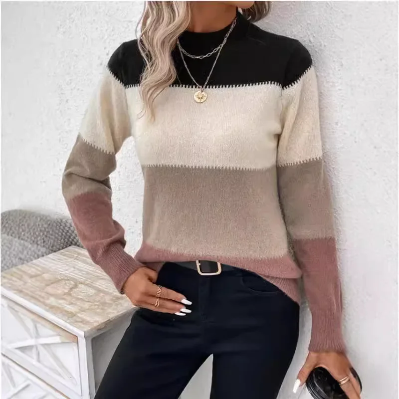 Women Sweaters Striped Long Sleeve Knit Pullovers Patchwork Thick Jumpers Round Neck High Street Loose Casual Autumn 2025
Women Sweaters Striped Long Sleeve Knit Pullovers Patchwork Thick Jumpers Round Neck High Street Loose Casual Autumn 2025