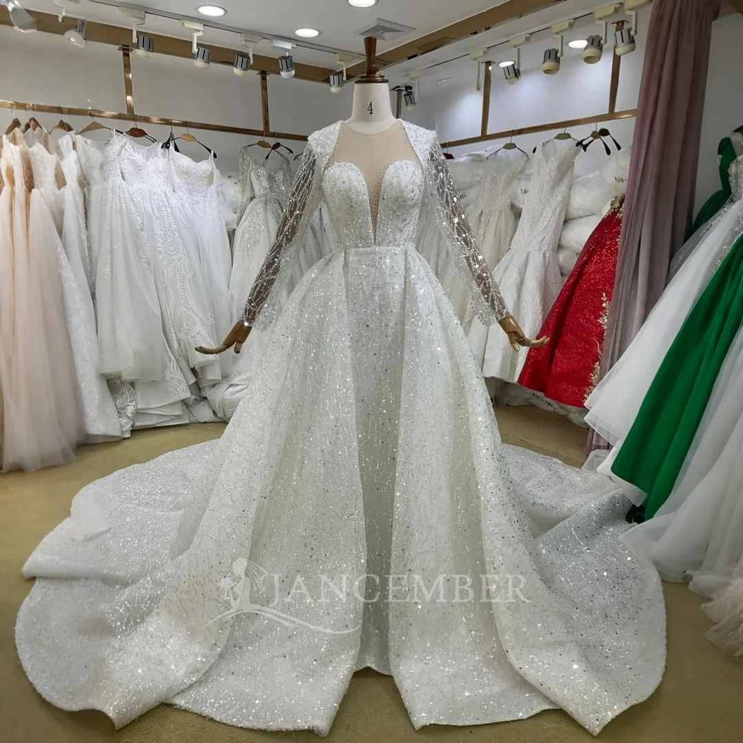 Elegant O-Neck Women Wedding Dresses Sequins Lace Long Sleeves Tulle Princess A-Line Bridal Gowns Customized Vestidos De Novias
Elegant O-Neck Women Wedding Dresses Sequins Lace Long Sleeves Tulle Princess A-Line Bridal Gowns Customized Vestidos De Novias