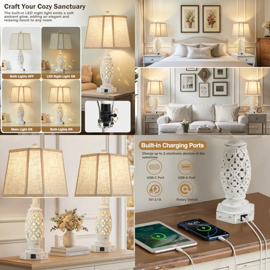 Lamps for Night Stands Set of 2-23.5" Bedside Lamp with USB A+C and Nightlight - Rustic Farmhouse Table Lamp for Bedrooms, End
Lamps for Night Stands Set of 2-23.5" Bedside Lamp with USB A+C and Nightlight - Rustic Farmhouse Table Lamp for Bedrooms, End
