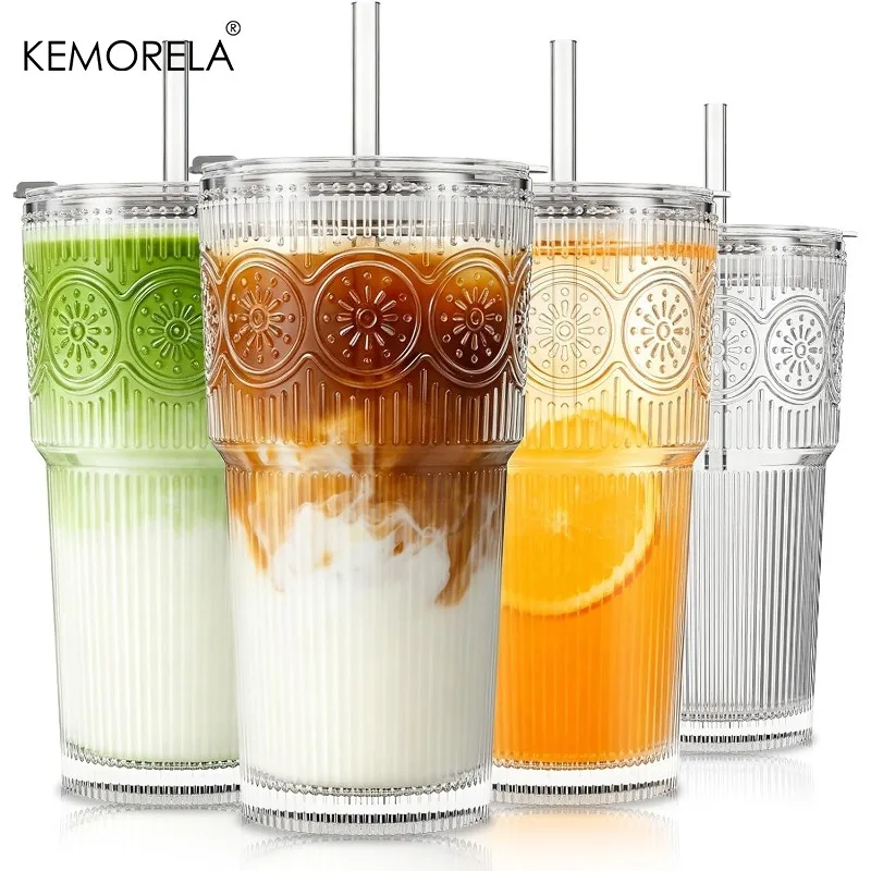 4PCS Ribbed &Floral Glass Coffee Cup with Lids and Straws 590ML for Iced Coffee Smoothies Milk Water Juice and More Drinkware
4PCS Ribbed &Floral Glass Coffee Cup with Lids and Straws 590ML for Iced Coffee Smoothies Milk Water Juice and More Drinkware