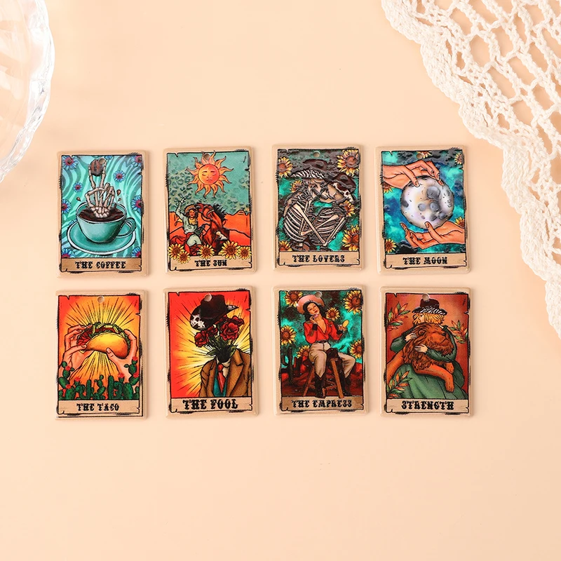 8Pcs Cowboy Tarot Card Charms Acrylic Moon Taco And Lover Pendant For Necklace DIY Making Accessories
8Pcs Cowboy Tarot Card Charms Acrylic Moon Taco And Lover Pendant For Necklace DIY Making Accessories