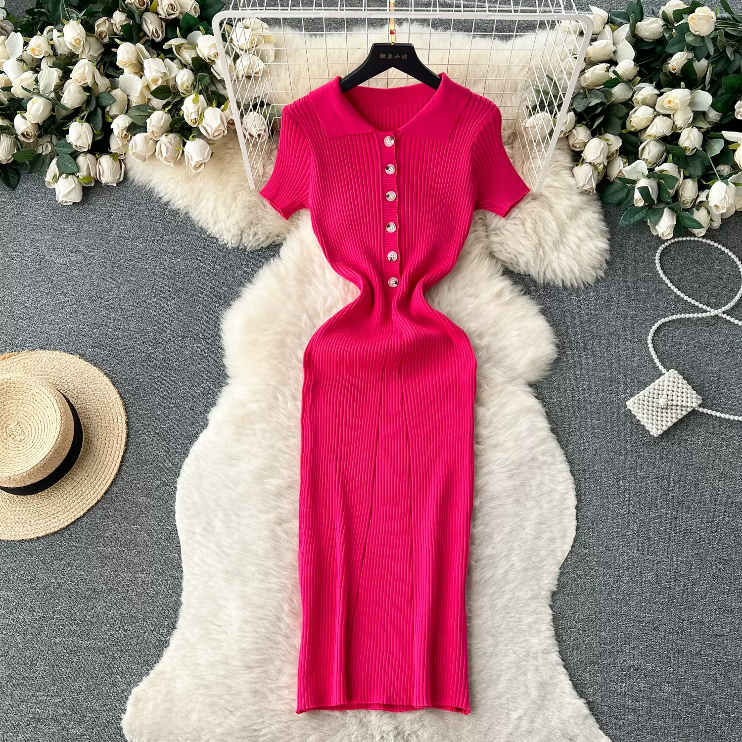 Summer Elastic Women Solid Knit Dress Summer Rose Red Retro Loose Sundress Sets 2024 bodycon Streetwear Sheer Beach Long Dress
Summer Elastic Women Solid Knit Dress Summer Rose Red Retro Loose Sundress Sets 2024 bodycon Streetwear Sheer Beach Long Dress