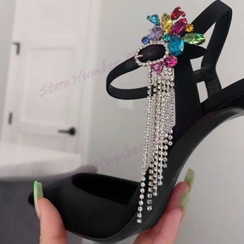 Black Crystal Tassel Decor Pumps Ankle Strap Satin Pointy Toe Shoes for Women Stiletto High Heels Shoes 2025 Zapatos Para Mujere
Black Crystal Tassel Decor Pumps Ankle Strap Satin Pointy Toe Shoes for Women Stiletto High Heels Shoes 2025 Zapatos Para Mujere