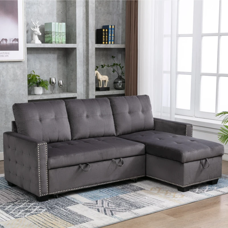 77 Inch Reversible Sectional Storage Sleeper Sofa Bed , L-Shape 2 Seat Sectional Chaise With Storage , Skin-Feeling Velvet Fabri
77 Inch Reversible Sectional Storage Sleeper Sofa Bed , L-Shape 2 Seat Sectional Chaise With Storage , Skin-Feeling Velvet Fabri