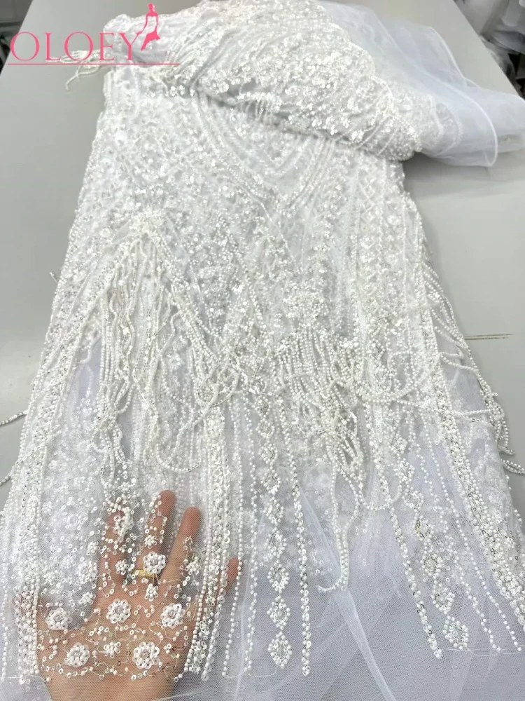 OLOEY Latest African tassels lace Nigerian France Hot Sale Tulle Lace Fabric With Beads Sequins High End for Bride Wedding
OLOEY Latest African tassels lace Nigerian France Hot Sale Tulle Lace Fabric With Beads Sequins High End for Bride Wedding