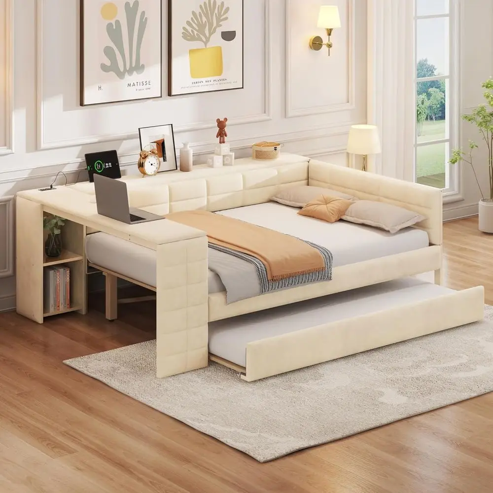 GDStudio Boden ull Size Velvet Bed with Storage Shelves and Twin Trundle, ull Size Upholstered Platorm Bed, Charging Station and
GDStudio Boden ull Size Velvet Bed with Storage Shelves and Twin Trundle, ull Size Upholstered Platorm Bed, Charging Station and