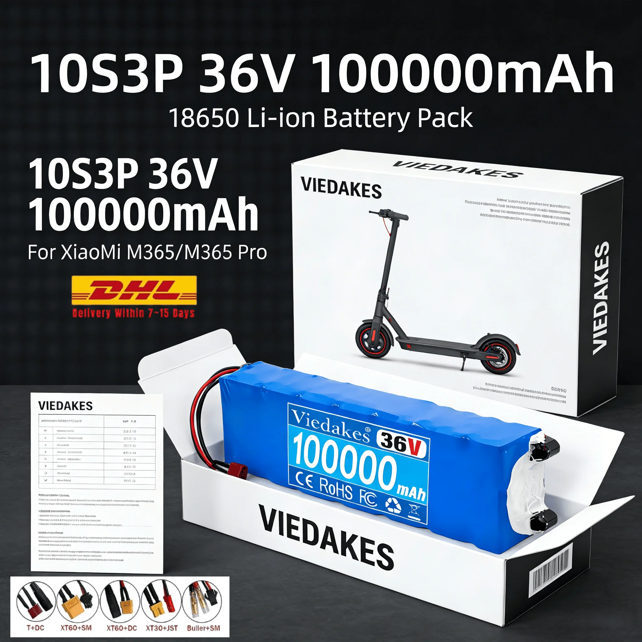 Plug-and-Play Pro 10S3P 18650 Li-ion Battery Pack Original M365 Interface 36V 100000mAh For XiaoMiM365/M365Pro Electric Scooter
Plug-and-Play Pro 10S3P 18650 Li-ion Battery Pack Original M365 Interface 36V 100000mAh For XiaoMiM365/M365Pro Electric Scooter