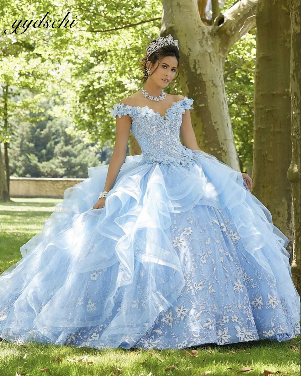 2025 Sky Blue Sweetheart Quinceanera Dresses Off The Shoulder Beading Lace Up Appliques Vestido De 15 Anos Princess Ball Gown
2025 Sky Blue Sweetheart Quinceanera Dresses Off The Shoulder Beading Lace Up Appliques Vestido De 15 Anos Princess Ball Gown