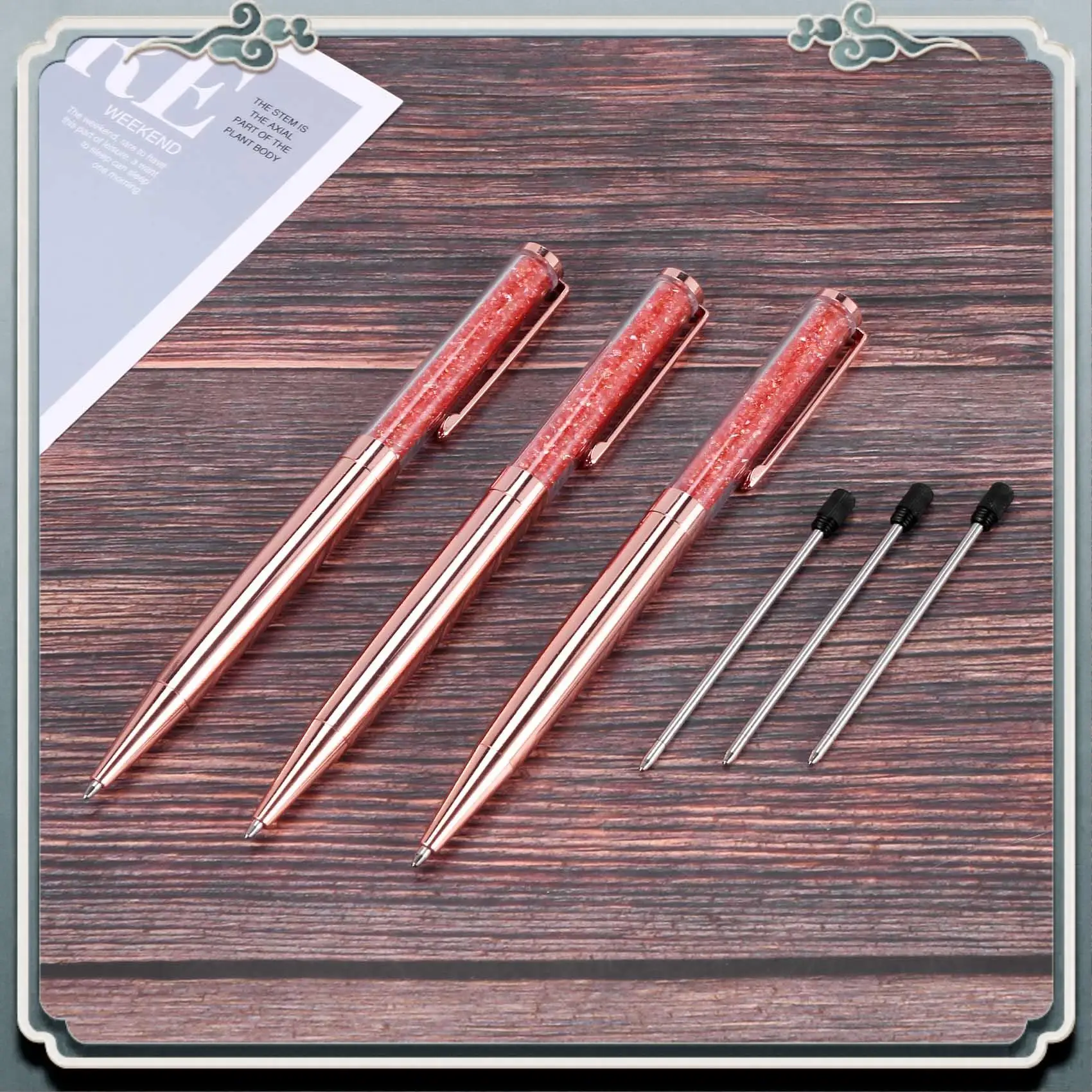 Premium Rose Gold Pen Bling Crystal Ball Point Pen Black Ink Pen With 3 Extra Refills (Rose Gold 3 Pack)
Premium Rose Gold Pen Bling Crystal Ball Point Pen Black Ink Pen With 3 Extra Refills (Rose Gold 3 Pack)