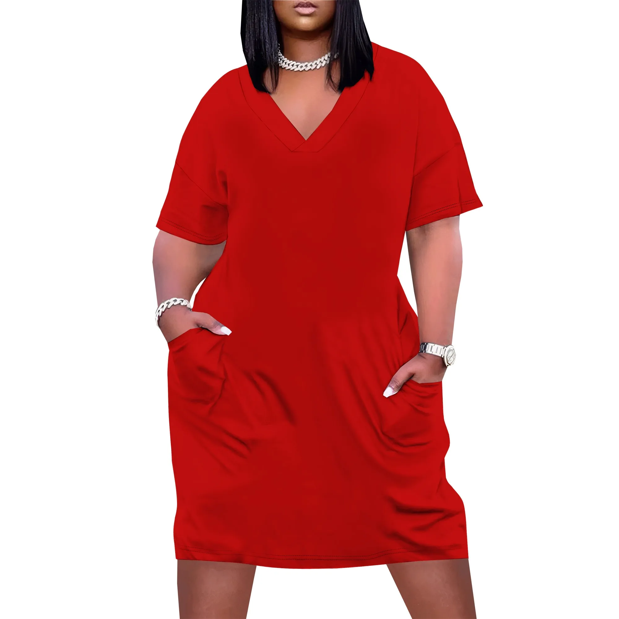 Women's Summer V Neck Short Sleeve Midi Tshirt Dresses Casual Tunic Dress with Pockets
Women's Summer V Neck Short Sleeve Midi Tshirt Dresses Casual Tunic Dress with Pockets