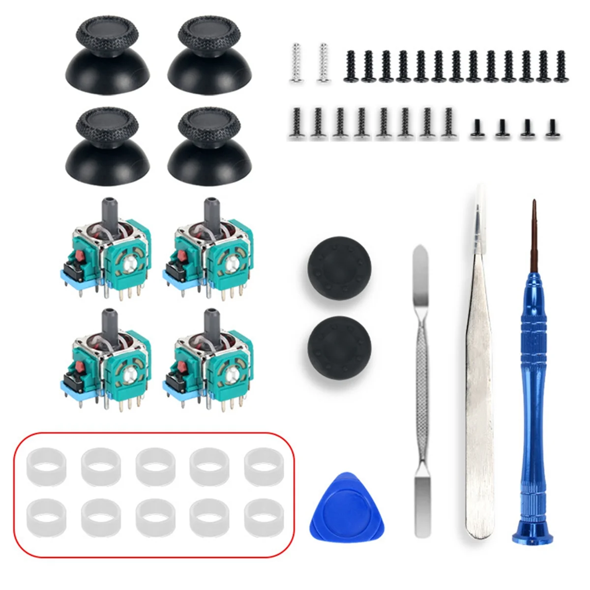 T06C-4PCS Analog Joystick with Joystick Caps for PS5 Controller 3D Analog Joystick Potentiometer with 10 Joystick Rubber Ring
T06C-4PCS Analog Joystick with Joystick Caps for PS5 Controller 3D Analog Joystick Potentiometer with 10 Joystick Rubber Ring