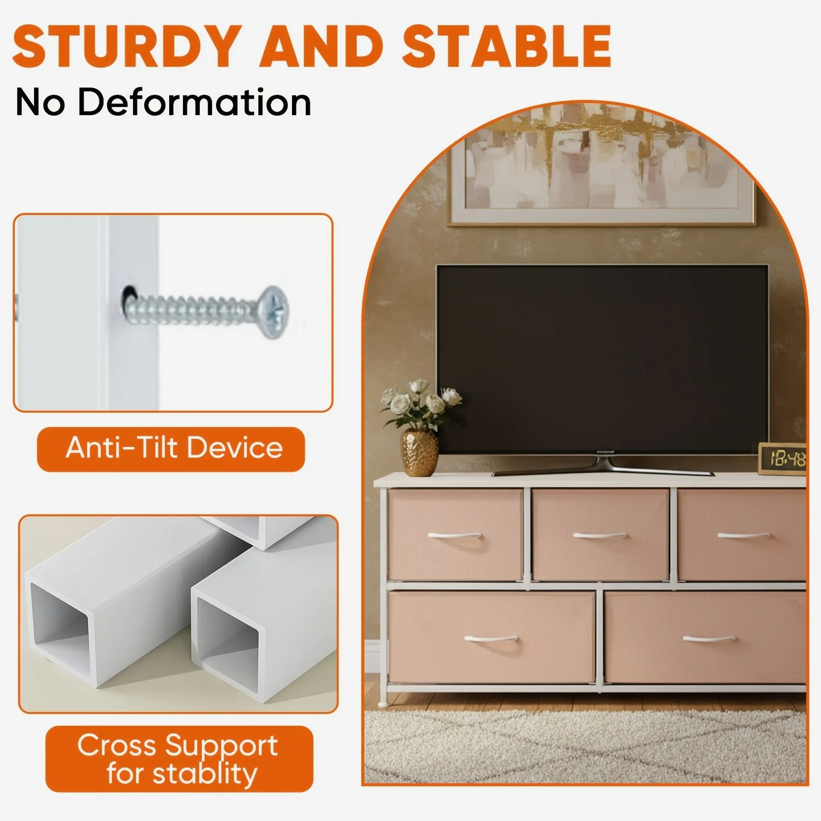 5-Drawer Fabric Storage Dresser – Wide Modular Organizer with 2 Removable Bins, Soft-Close Drawers, Space-Saving Design for Bedroom, Closet, Living Room or Hallway
5-Drawer Fabric Storage Dresser – Wide Modular Organizer with 2 Removable Bins, Soft-Close Drawers, Space-Saving Design for Bedroom, Closet, Living Room or Hallway