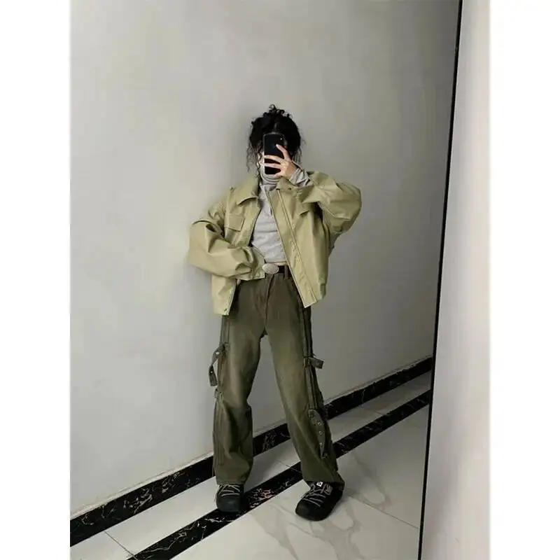 American Vintage Women's Biker Leather Jacket Spring Autumn High Street Trendy Brand Loose Fit Full Sleeve Collarless Coat
American Vintage Women's Biker Leather Jacket Spring Autumn High Street Trendy Brand Loose Fit Full Sleeve Collarless Coat