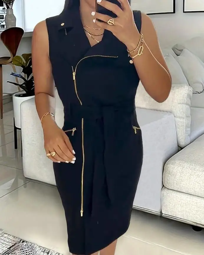 Womens Dresses 2025 Spring Fashion Round Neck Slim Fit Sleeveless Zipper Design Mini Dress Casual Skinny Work Dress
Womens Dresses 2025 Spring Fashion Round Neck Slim Fit Sleeveless Zipper Design Mini Dress Casual Skinny Work Dress