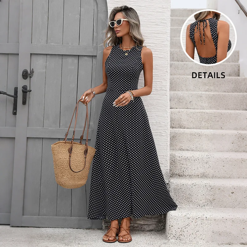 Women's New Retro Waist Hugging Vacation Dress Sleeveless Backless Polka Dot Dress
Women's New Retro Waist Hugging Vacation Dress Sleeveless Backless Polka Dot Dress