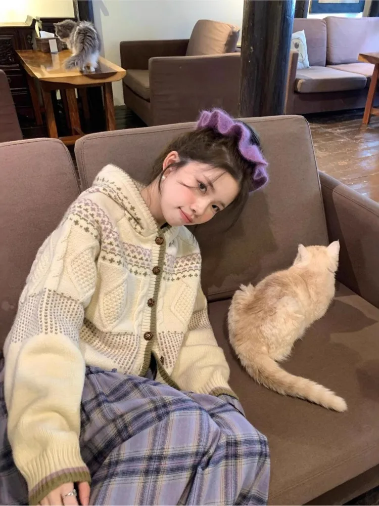 Винтажные кардиганы, повседневный свитер, зимняя одежда для поездок на работу, женская удобная домашняя одежда с капюшоном и принтом, простой стиль
Винтажные кардиганы, повседневный свитер, зимняя одежда для поездок на работу, женская удобная домашняя одежда с капюшоном и принтом, простой стиль