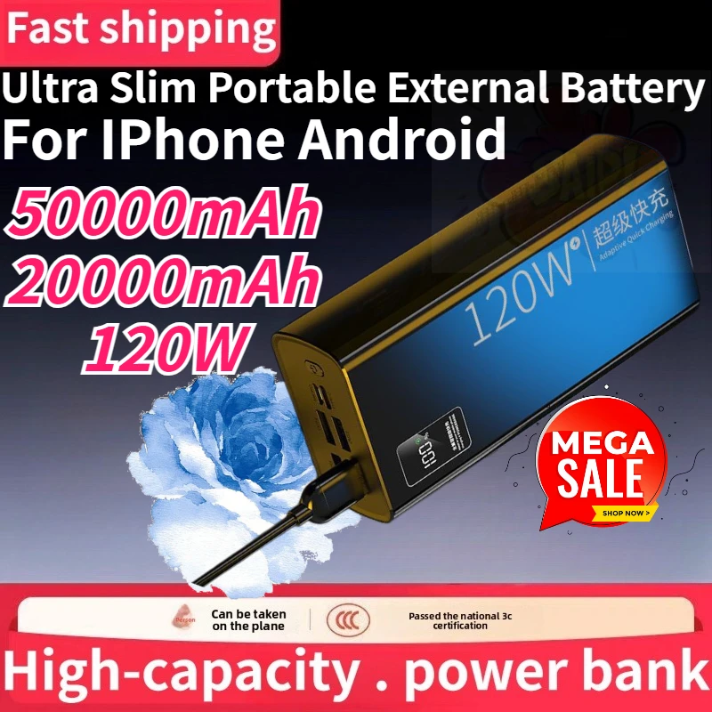 New 50000mAh 20000mAh PD Super Power Bank Ultra Slim Portable External Battery for IPhone Android 120W Fast Charging PowerBank
New 50000mAh 20000mAh PD Super Power Bank Ultra Slim Portable External Battery for IPhone Android 120W Fast Charging PowerBank