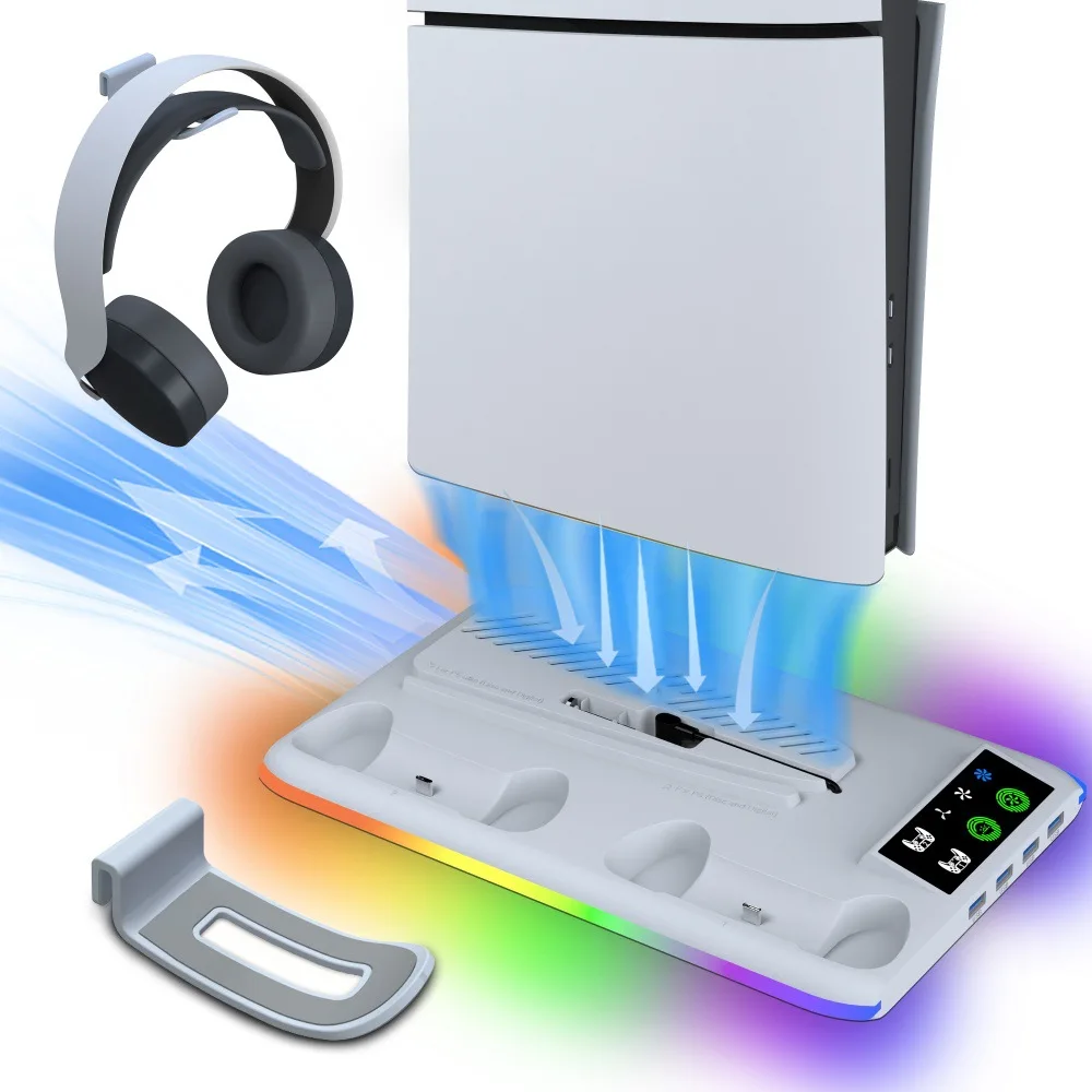 Universal PS5/Slim Cooling Fan Stand with RGB Lights, Controller Charger & Storage Organizer -Multifunctional Gaming Accessories
Universal PS5/Slim Cooling Fan Stand with RGB Lights, Controller Charger & Storage Organizer -Multifunctional Gaming Accessories