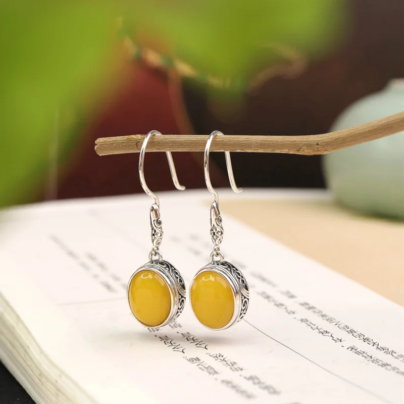 S925 Silver Women Oval Natural Drop Earrings Flower Amber Jewelry
S925 Silver Women Oval Natural Drop Earrings Flower Amber Jewelry