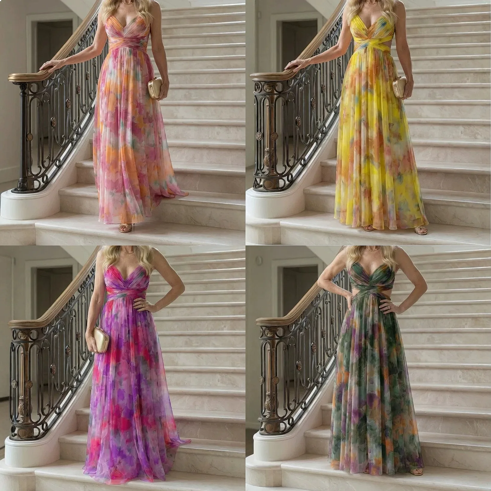Elegant Chiffon Long Dress Floral Print Spring Summer Maxi Dress Slimming A-Line Dresses
Elegant Chiffon Long Dress Floral Print Spring Summer Maxi Dress Slimming A-Line Dresses