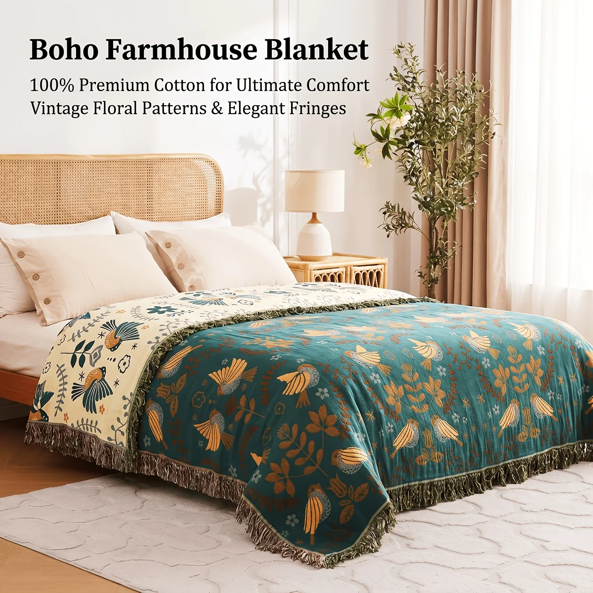 Boho Throw Blanket for Bed 100% Cotton Ultra Soft Rustic Quilt Summer Blanket Bird Floral Printed Farmhouse Decor Large Bed Blankets All Season Rustic Throw for Sofa Couch Chair
Boho Throw Blanket for Bed 100% Cotton Ultra Soft Rustic Quilt Summer Blanket Bird Floral Printed Farmhouse Decor Large Bed Blankets All Season Rustic Throw for Sofa Couch Chair