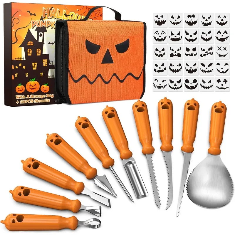 Pumpking Carving Kit, 10 PCS Professional Carving Kit with Unique Storage Bag and 25 PCS Carving Stencils, Stainless Carv 
Pumpking Carving Kit, 10 PCS Professional Carving Kit with Unique Storage Bag and 25 PCS Carving Stencils, Stainless Carv